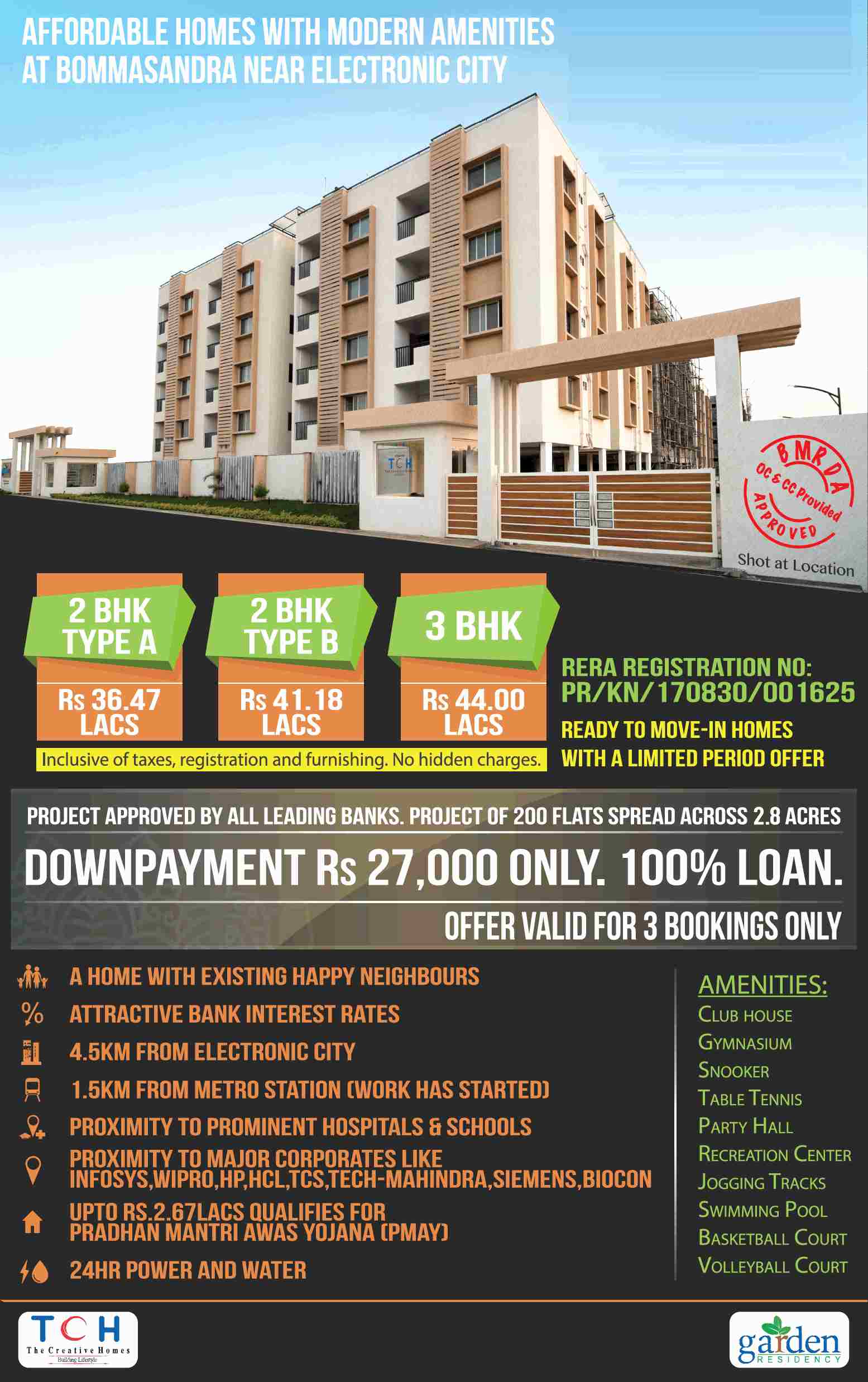 Book ready to move homes with limited period offer at TCH Garden Residency in Bangalore